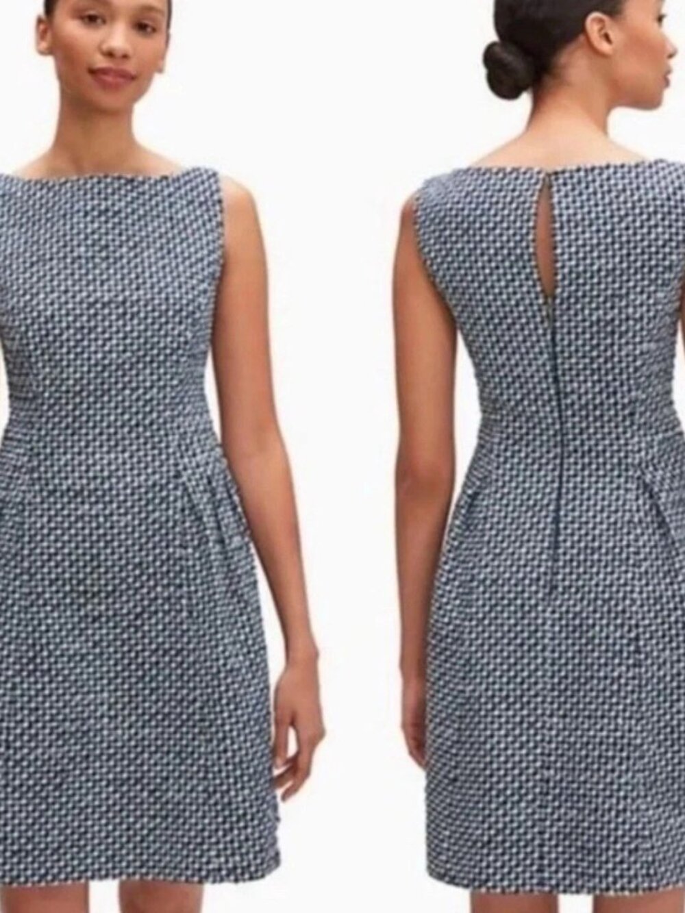 Kate Spade Tweed A-line Bateau Neckline Sleeveless Pleated Skirt Blue Dress 14